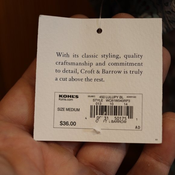 Croft & Barrow Paisley Cuff Sleeve 100% Cotton Button Down Top Med - Picture 8 of 12